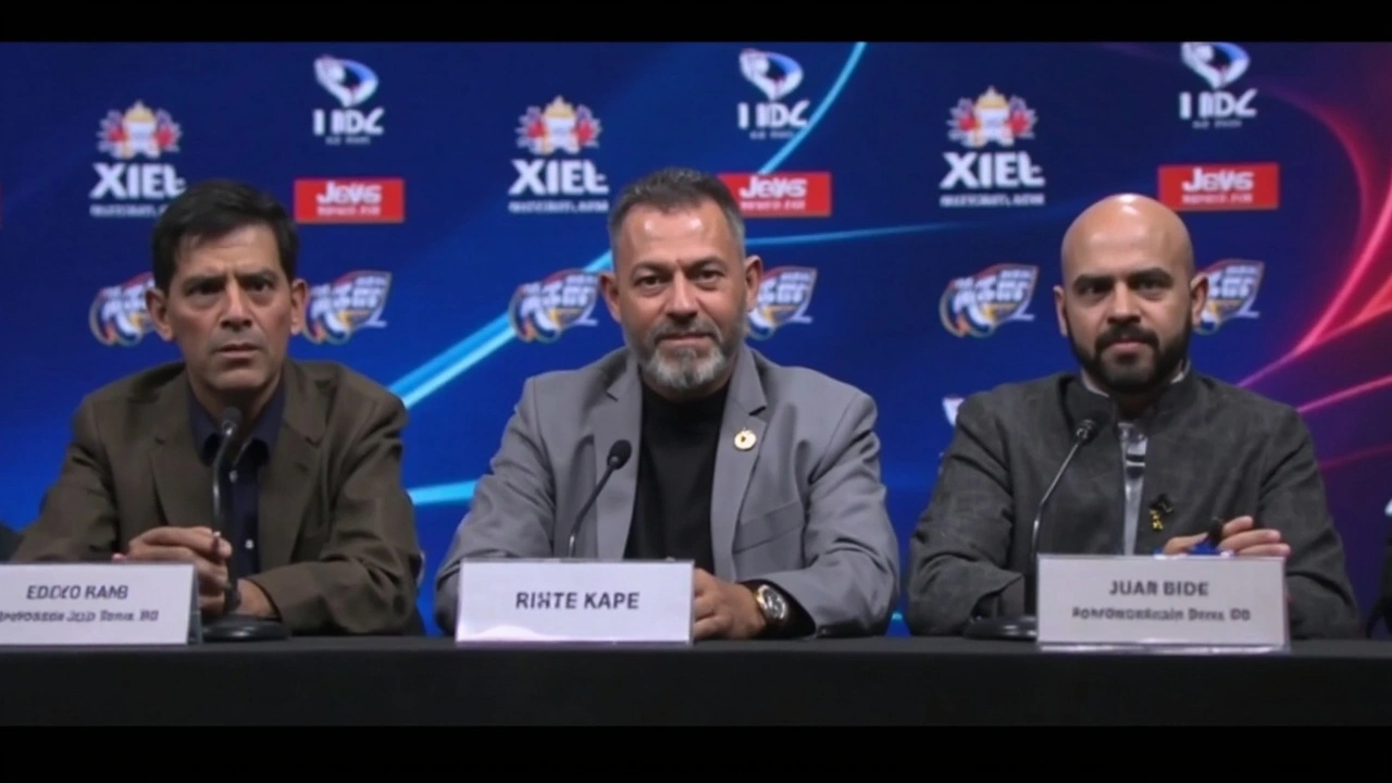 BCCI officials announcing IPL 2026 mid-season transfer window results on a press conference dais